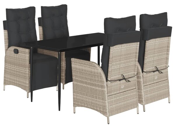 VidaXL 5részes világosszürke polyrattan kerti étkezőgarnitúra párnával