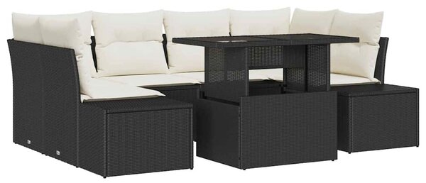 VidaXL Kanapé Szett párnával 7 pcs Fekete és Krém polirattan