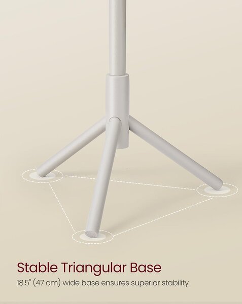 VASAGLE tömörfa állófogas 8 kampóval (175 cm), háromszög talppal, kapucsínóbézs