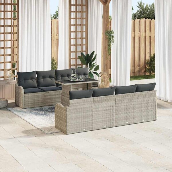 VidaXL Kerti Kanapé Szett párnával 9 pcs Világosszürke Poly Rattan