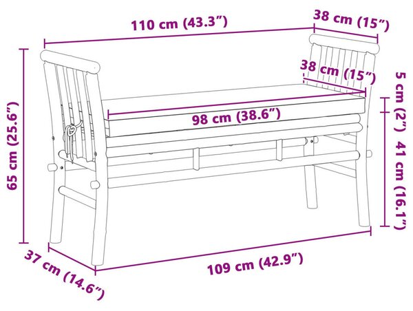 Kerti pad párnával 110 cm Bambusz