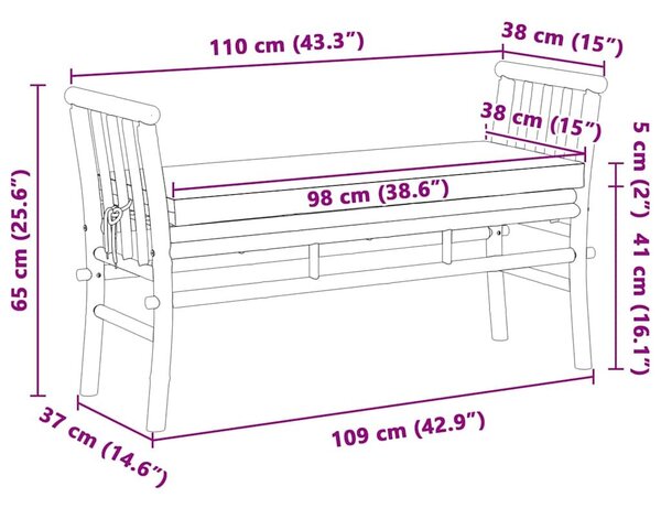 Kerti pad párnával 110 cm Bambusz