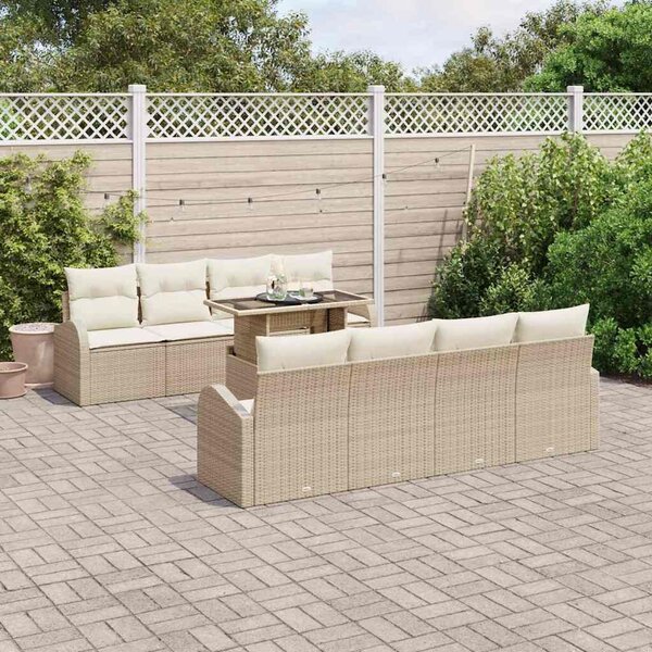 VidaXL Kerti Kanapé Szett párnával 7 pcs Bézs Poli rattan