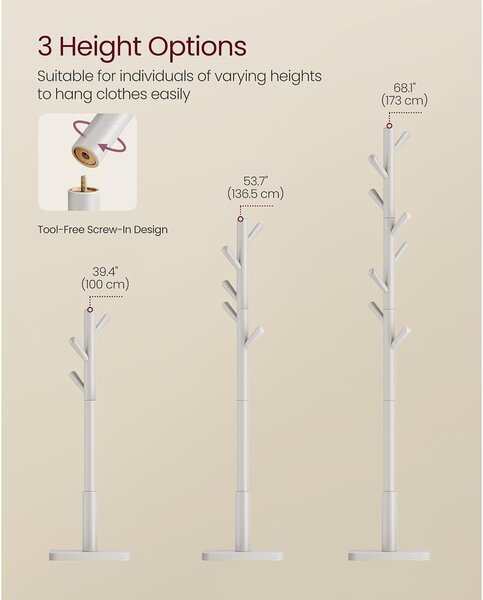 VASAGLE tömörfa állófogas 8 kampóval (175 cm), kapucsínóbézs