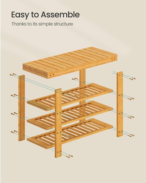 SONGMICS bambusz cipőpad 3 polccal, 70 x 28,7 x 52 cm, természetes színű