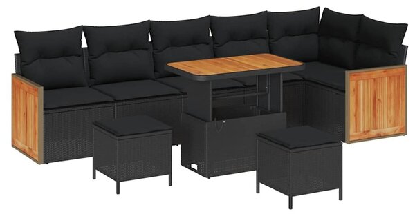 VidaXL Kerti Kanapé Szett 9 pcs Fekete Poli Rattan és Porfestett Acél