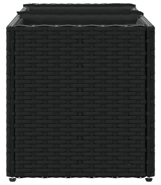 2 db fekete polyrattan kerti ültetőláda 3 cseréppel 105x30x32cm