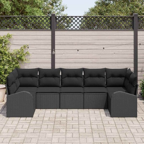 VidaXL Kerti Kanapé Szett párnával tárolóval 7 pcs Fekete polirattan