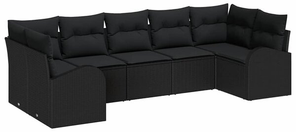 VidaXL Kerti Kanapé Szett párnával tárolóval 7 pcs Fekete polirattan