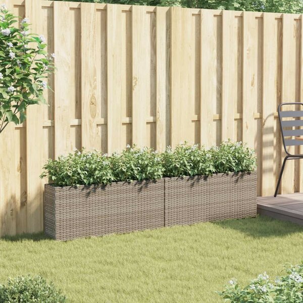 VidaXL 2 db szürke polyrattan kerti ültetőláda 2 cseréppel 90x20x40 cm