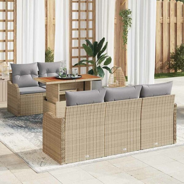 VidaXL Kerti Kanapé Szett tárolóval 6 pcs Bézs Poli rattan