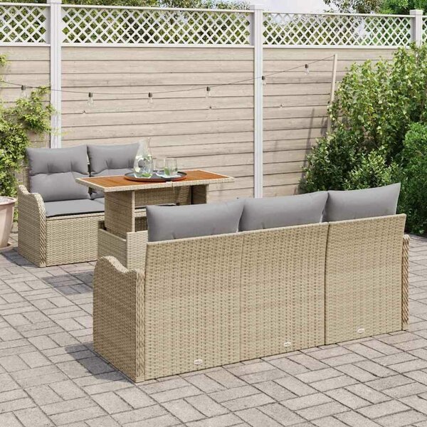 VidaXL Kerti Kanapé Szett tárolóval 6 pcs Bézs Poli rattan