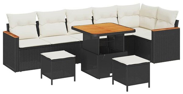 VidaXL Kerti Kanapé Szett párnával 9 pcs Fekete Poli rattan