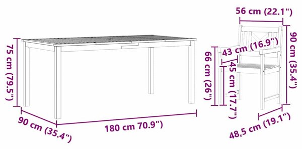 VidaXL Kert étkező szett 7 pcs Barna Tömör Akácfa