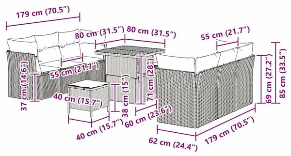 VidaXL Kerti Kanapé Szett párnával 9 pcs Bézs polirattan