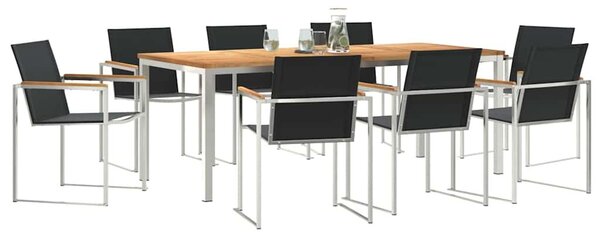 VidaXL Kert étkező szett 7 pcs Tömör teakfa és rozsdamentes acél