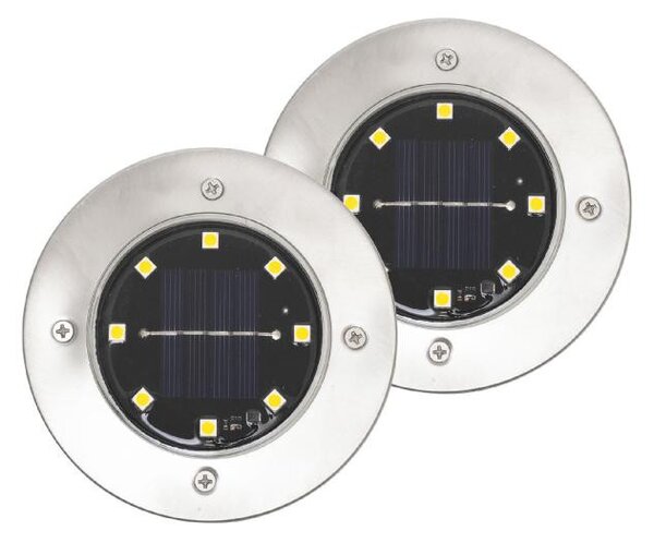 HOME MX626WW napelemes kerti lámpa, 2 db-os szett, 8 db melegfehér LED, akkumulátor, acél és műanyag