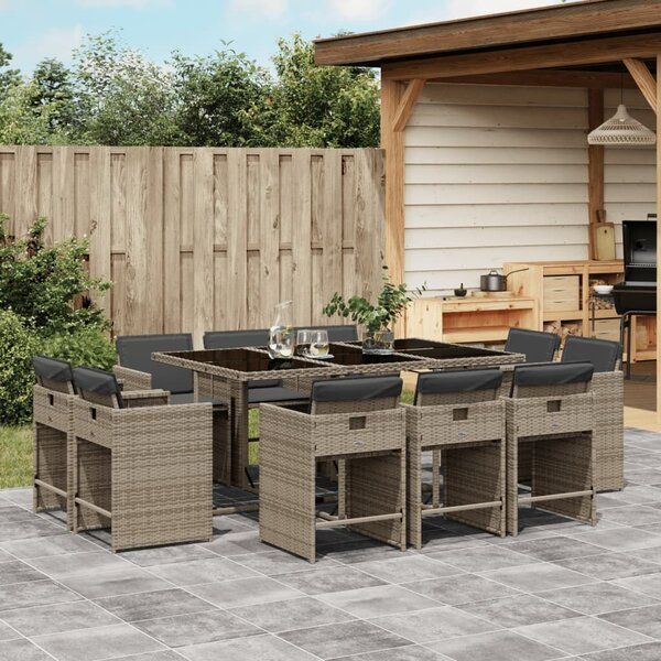 VidaXL 11 részes szürke polyrattan kerti ülőgarnitúra párnákkal