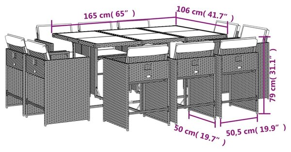VidaXL 11 részes szürke polyrattan kerti ülőgarnitúra párnákkal