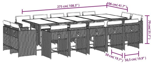 VidaXL 15 részes barna polyrattan kerti ülőgarnitúra párnákkal