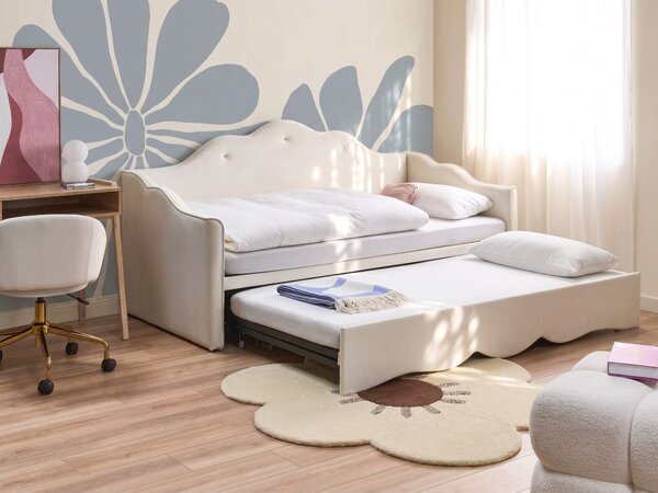 Kihúzható heverő Bársony LORETTE 90 x 200 cm Világosbézs