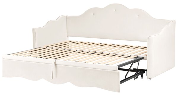 Kihúzható heverő Bársony LORETTE 90 x 200 cm Világosbézs