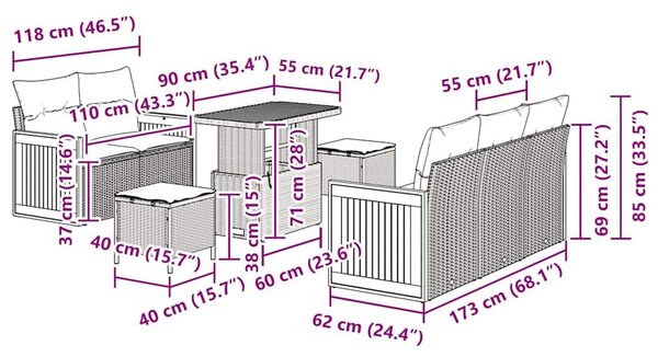 VidaXL Kerti Kanapé Szett párnával 8 pcs Fekete és Krém