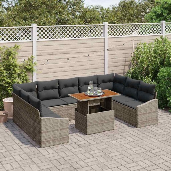 VidaXL Kerti Kanapé Szett tárolóval 10 pcs Szürke Poli rattan