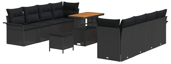 VidaXL Kerti Kanapé Szett párnával 11 pcs Fekete polirattan