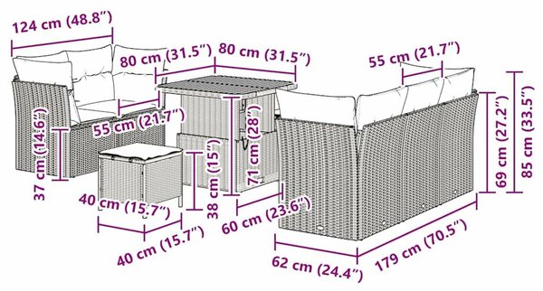 VidaXL Kerti Kanapé Szett párnával 8 pcs Szürke polirattan