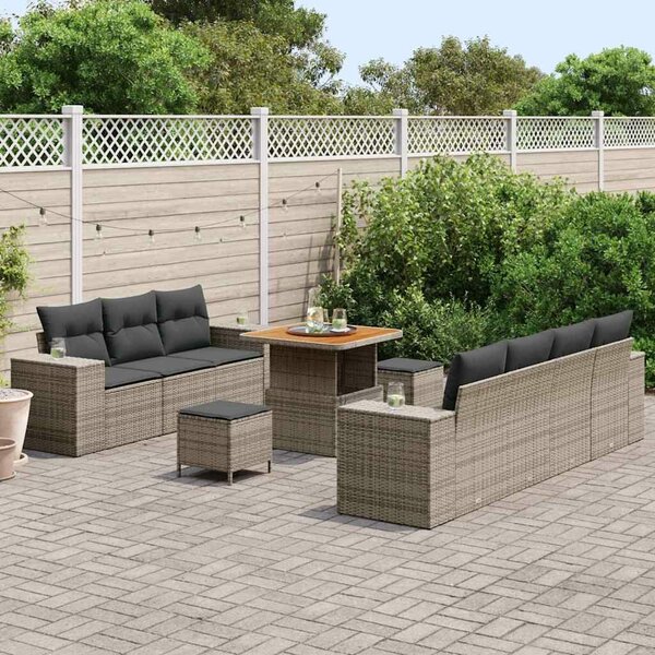 VidaXL Kerti Kanapé Szett párnával tárolóval 10 pcs Szürke Poly Rattan