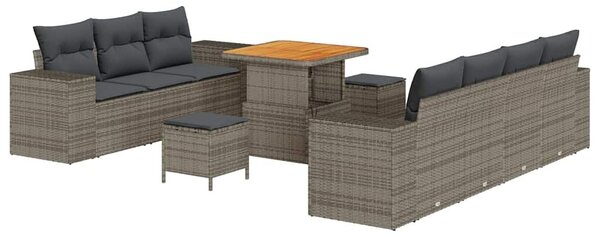 VidaXL Kerti Kanapé Szett párnával tárolóval 10 pcs Szürke Poly Rattan