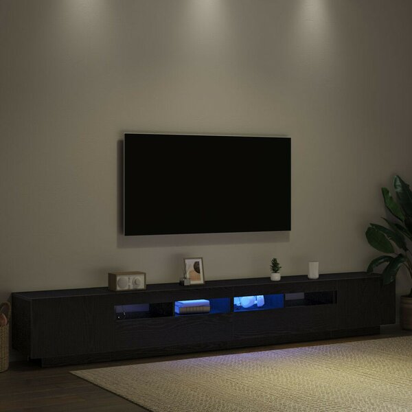 TV Szekrény LED Fénnyel Fekete Tölgy 260x35x40 cm Összeszerelve