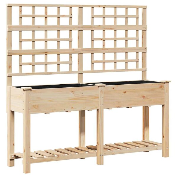 Kerti virágláda trellis-szel és polccal 161x43x152 cm Tömör fenyő