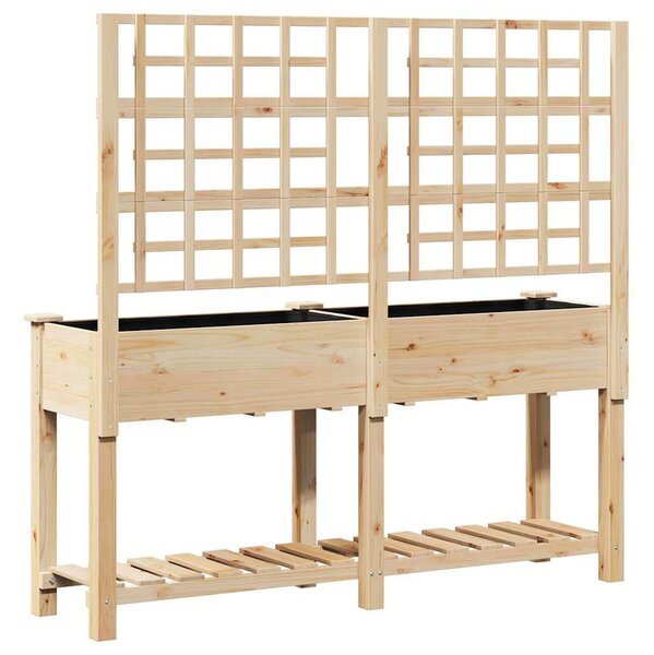 Kerti virágláda trellis-szel és polccal 161x43x152 cm Tömör fenyő