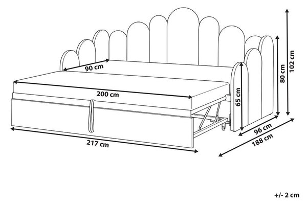 Kihúzható heverő Bársony POLIGNAC 90 x 200 cm Pasztellrózsaszín