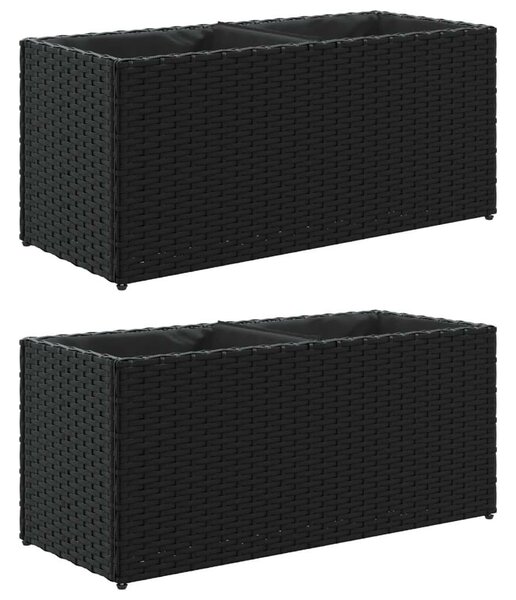VidaXL 2 db fekete polyrattan kerti ültetőláda 2 cseréppel 72x30x32 cm