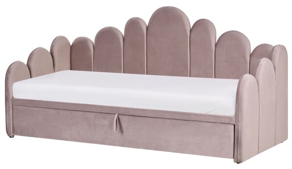 Kihúzható heverő Bársony POLIGNAC 90 x 200 cm Pasztellrózsaszín