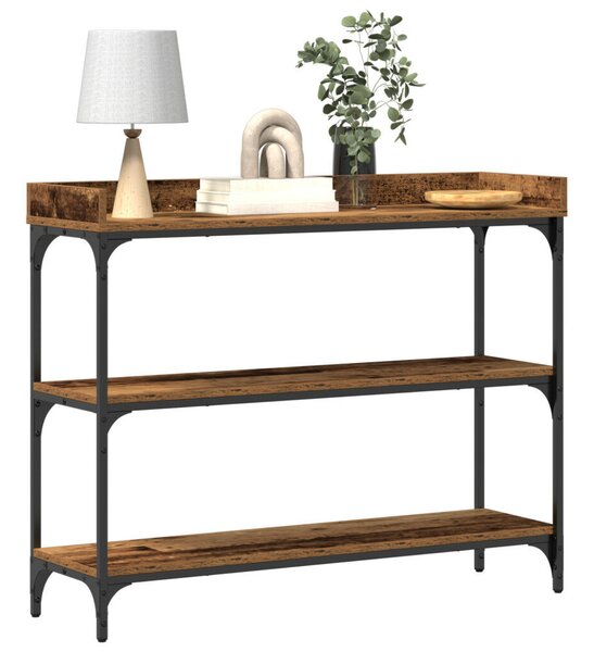 Konzol Asztal Régi Fa 100x30x80 cm Üvegszálas Fa és Acél