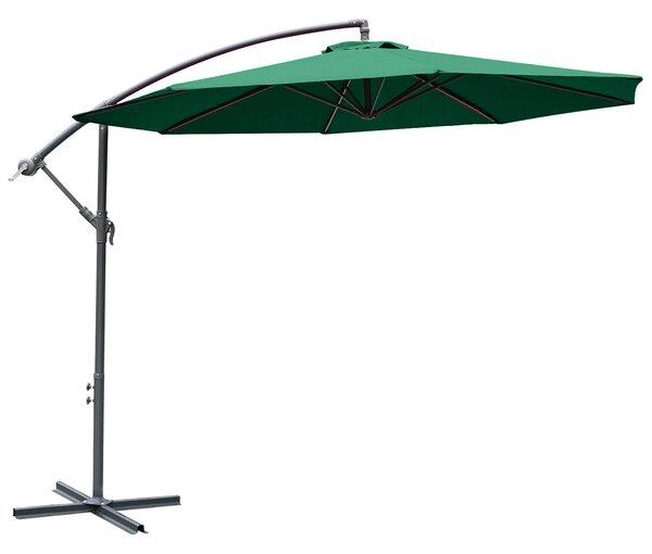 Outsunny kerti napernyő karral, dönthető, kereszt alakú talppal és tekerőkarral, 3x2,5 m, zöld