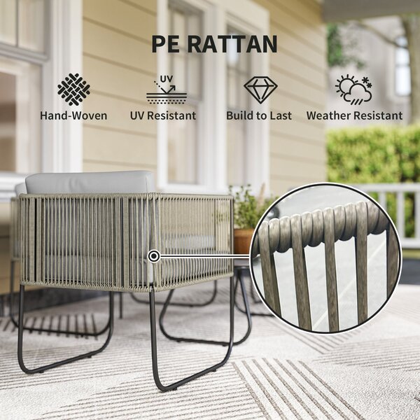 Outsunny kültéri rattan szett kanapéval, 2 fotellel és üveglapú dohányzóasztallal, szürke színben