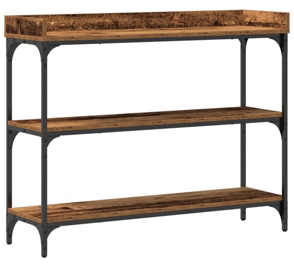 Konzol Asztal Régi Fa 100x30x80 cm Üvegszálas Fa és Acél