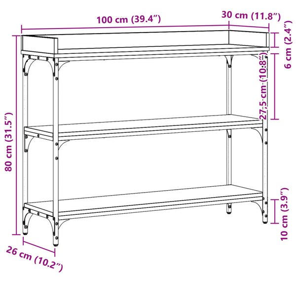 Konzol Asztal Régi Fa 100x30x80 cm Üvegszálas Fa és Acél