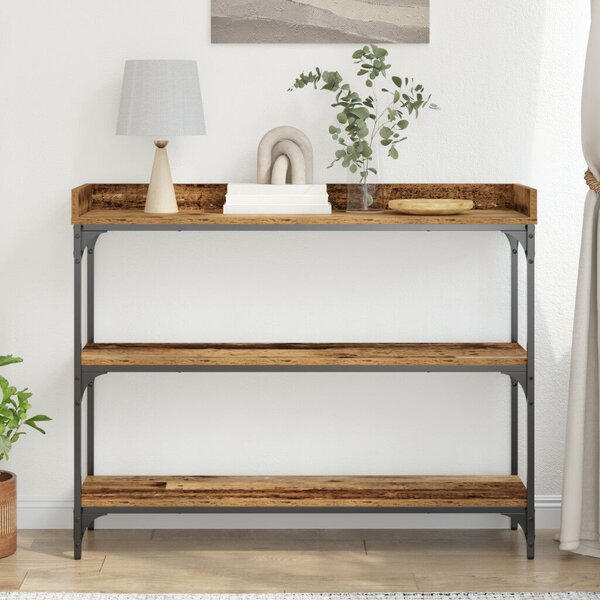 Konzol Asztal Régi Fa 100x30x80 cm Üvegszálas Fa és Acél