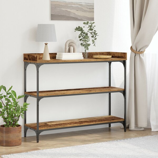 Konzol Asztal Régi Fa 100x30x80 cm Üvegszálas Fa és Acél