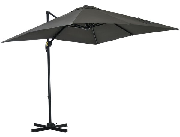 Outsunny kézzel tekerős kerti napernyő 5 fokozatban állítható szöggel és 360°-os forgatással, 245x245x245 cm, szürke