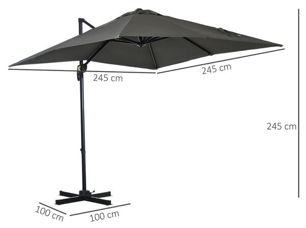 Outsunny kézzel tekerős kerti napernyő 5 fokozatban állítható szöggel és 360°-os forgatással, 245x245x245 cm, szürke
