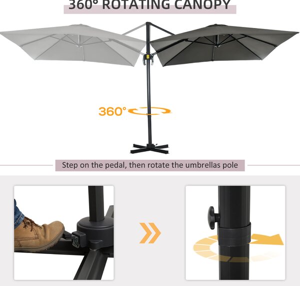 Outsunny kézzel tekerős kerti napernyő 5 fokozatban állítható szöggel és 360°-os forgatással, 245x245x245 cm, szürke