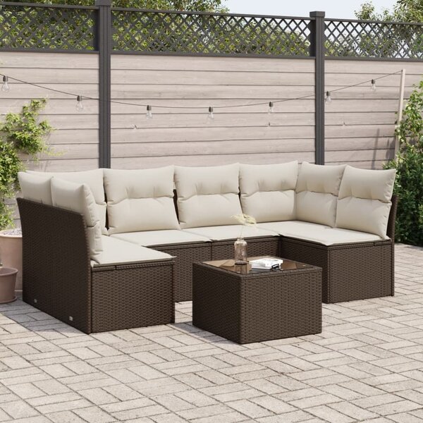 VidaXL 7 részes barna polyrattan kerti ülőgarnitúra párnákkal