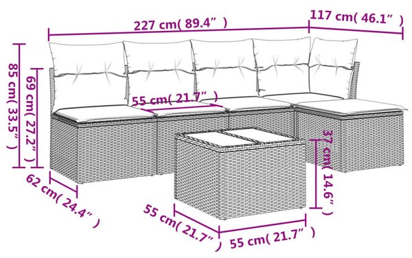 VidaXL 6 részes barna polyrattan kerti ülőgarnitúra párnával